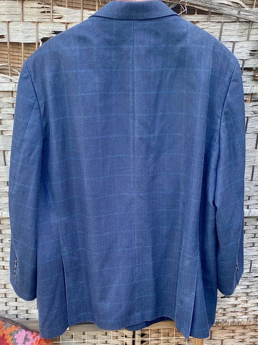 Lauren Ralph Lauren Blue Blazer Sport Coat Windowpane Plaid Silk Wool 48R